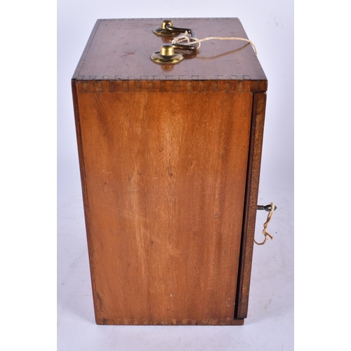 971 - A Vintage Brass Microscope in a Fitted Wooden Box with key.   Box 26.5cm x 19cm x 14.5cm