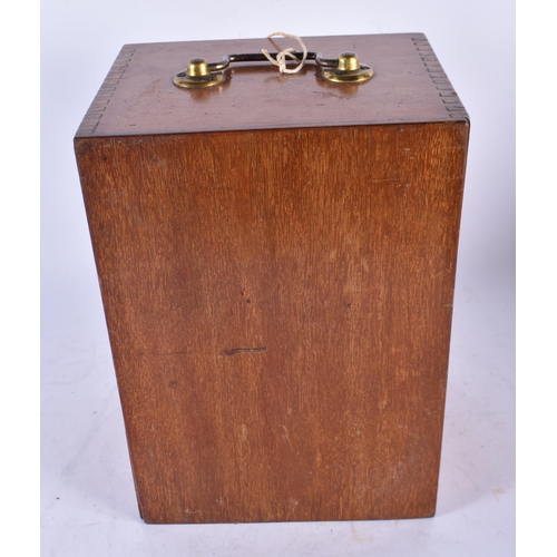 971 - A Vintage Brass Microscope in a Fitted Wooden Box with key.   Box 26.5cm x 19cm x 14.5cm