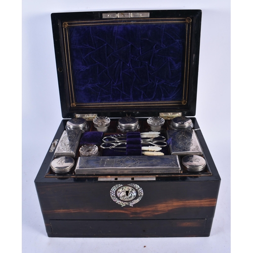 973 - Superb Quality Late 19th Century Coromandel Travelling Vanity Box with blue Velvet interior, 2 secre... 