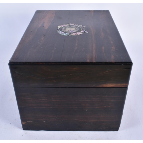 973 - Superb Quality Late 19th Century Coromandel Travelling Vanity Box with blue Velvet interior, 2 secre... 