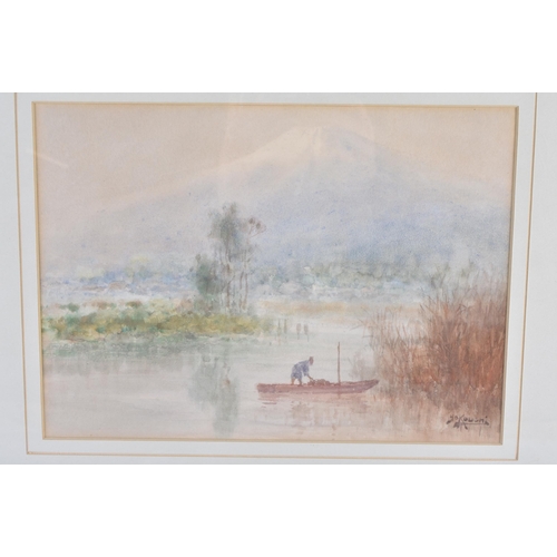 982 - Framed Print of Fisherman on a Lake signed 