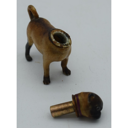 1004 - A VERY RARE ANTIQUE MEISSEN PORCELAIN PUG DOG SCENT BOTTLE AND STOPPER. 35 grams. 5.5 cm x 5.25cm.