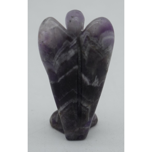 1021 - A CARVED AMETHYST STONE ANGEL. 95 grams. 7.5 cm x 4.25cm.