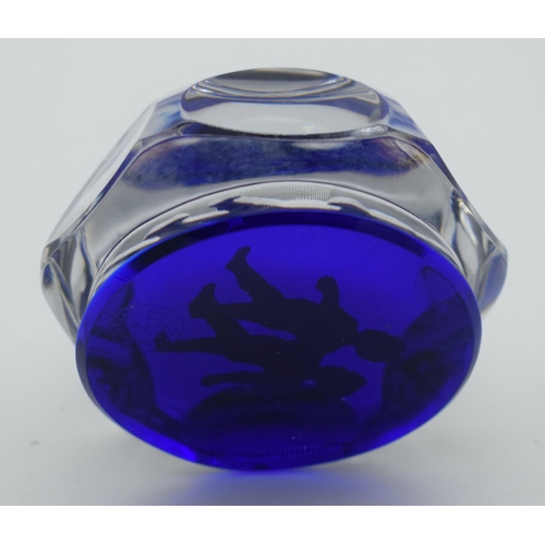 1027 - A FRENCH BACCARAT SULPHIDE GLASS PAPERWEIGHT. 325 grams. 6.5 cm x 3.75 cm.