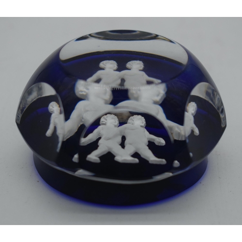 1027 - A FRENCH BACCARAT SULPHIDE GLASS PAPERWEIGHT. 325 grams. 6.5 cm x 3.75 cm.