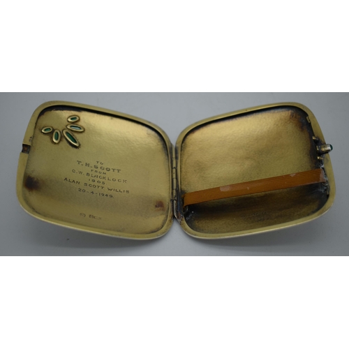 1029 - A FINE ART NOUVEAU SILVER AND EMERALD GEM INSET CIGARETTE CASE by Heinrich Levinger. Birmingham 1902... 