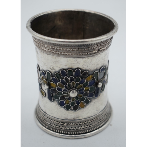 1051 - AN UNUSUAL 19TH CENTURY CONTINENTAL SILVER AND ENAMEL ARM BANGLE possibly Russian. 153 grams. 9 cm x... 