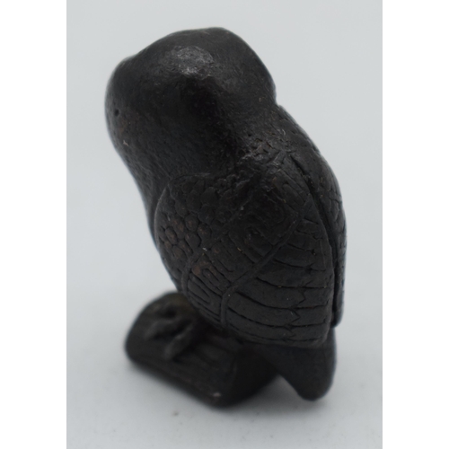 1061 - A SMALL ART DECO CONTINENTAL BRONZE OWL. 99 grams. 4 cm x 3 cm.