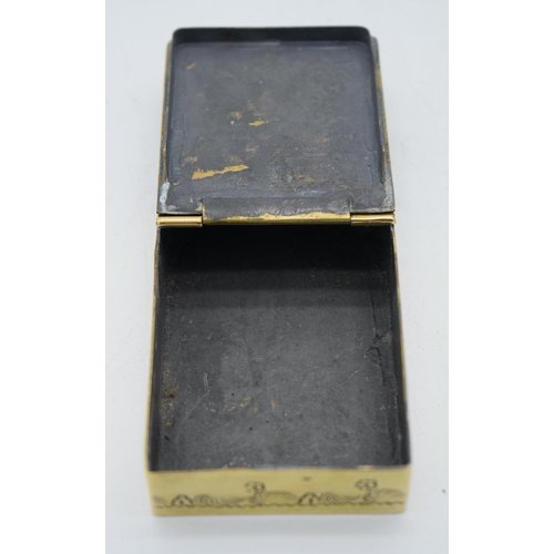 1068 - AN ANTIQUE BRASS SNUFF BOX. 73 grams. 8 cm x 5 cm.