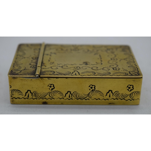 1068 - AN ANTIQUE BRASS SNUFF BOX. 73 grams. 8 cm x 5 cm.