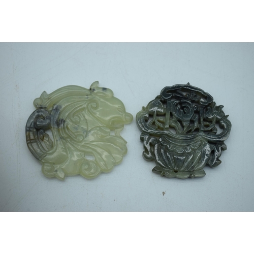 1130 - TWO CHINESE JADE PLAQUES. 73 grams. 6.75 cm x 6 cm. (2)