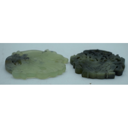 1130 - TWO CHINESE JADE PLAQUES. 73 grams. 6.75 cm x 6 cm. (2)