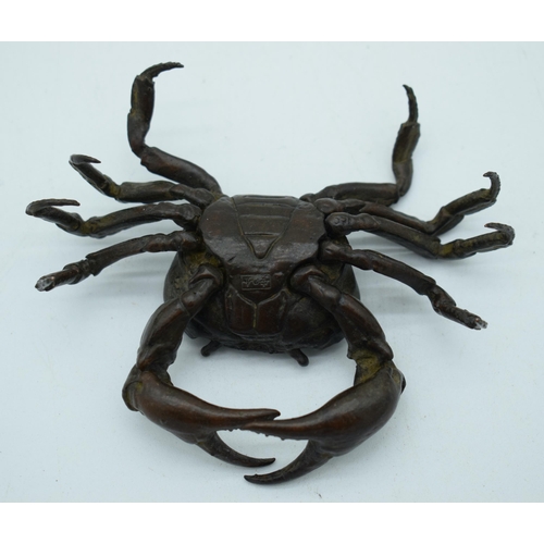 1146 - A JAPANESE BRONZE CRAB OKIMONO. 177 grams. 10 cm x 8 cm.