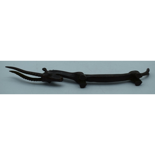 1166 - A JAPANESE BRONZE GAZELLE. 123 grams. 18cm long.