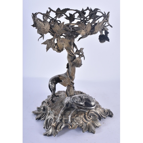 1189 - AN ANTIQUE SILVER PLATED DOUBLE DOG AND TREE STUMP TABLE CENTREPIECE probably Elkington & Co. 24.5 c... 