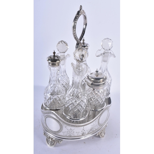 1191 - AN ANTIQUE SILVER PLATED CRUET SET. 29 cm x 18cm.