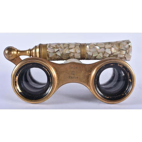 1203 - A PAIR OF MOTHER OF PEARL OPERA GLASSES. 21 cm wide extended.