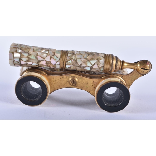 1203 - A PAIR OF MOTHER OF PEARL OPERA GLASSES. 21 cm wide extended.