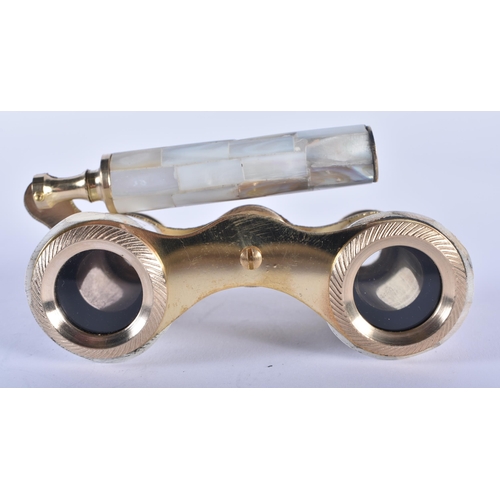 1204 - A PAIR OF MOTHER OF PEARL OPERA GLASSES. 18cm wide extended.