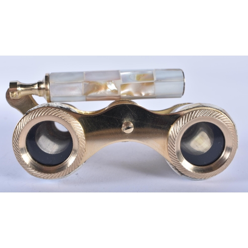 1208 - A PAIR OF MOTHER OF PEARL OPERA GLASSES. 18cm wide extended.