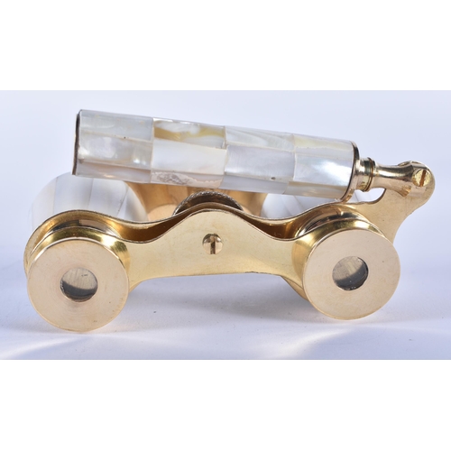 1215 - A PAIR OF MOTHER OF PEARL OPERA GLASSES. 18cm wide extended.