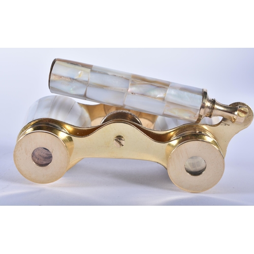 1218 - A PAIR OF MOTHER OF PEARL OPERA GLASSES. 18cm wide extended.