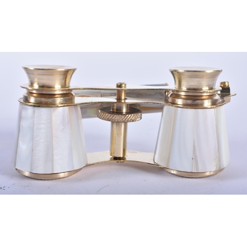 1221 - A PAIR OF MOTHER OF PEARL OPERA GLASSES. 18cm wide extended.