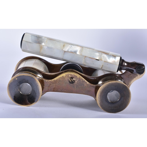 1226 - A PAIR OF MOTHER OF PEARL OPERA GLASSES. 18cm wide extended.