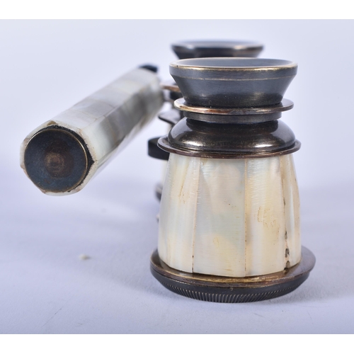 1228 - A PAIR OF MOTHER OF PEARL OPERA GLASSES. 18cm wide extended.