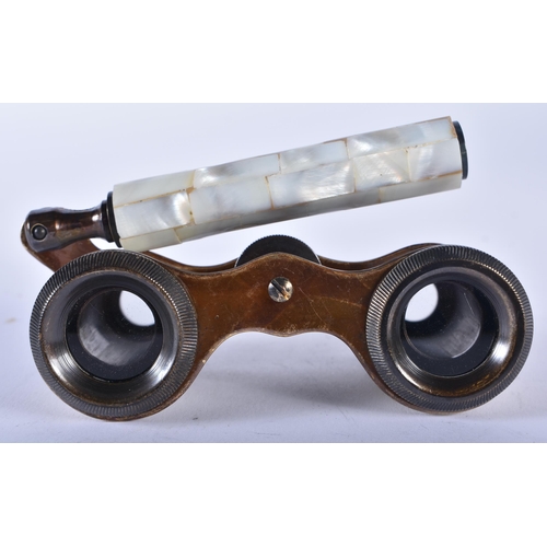 1228 - A PAIR OF MOTHER OF PEARL OPERA GLASSES. 18cm wide extended.