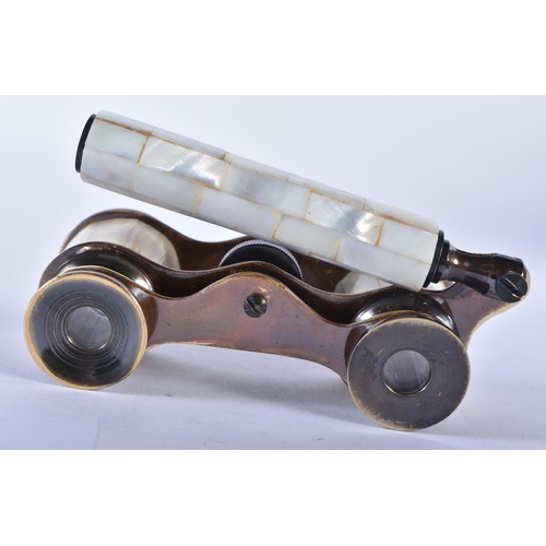 1228 - A PAIR OF MOTHER OF PEARL OPERA GLASSES. 18cm wide extended.