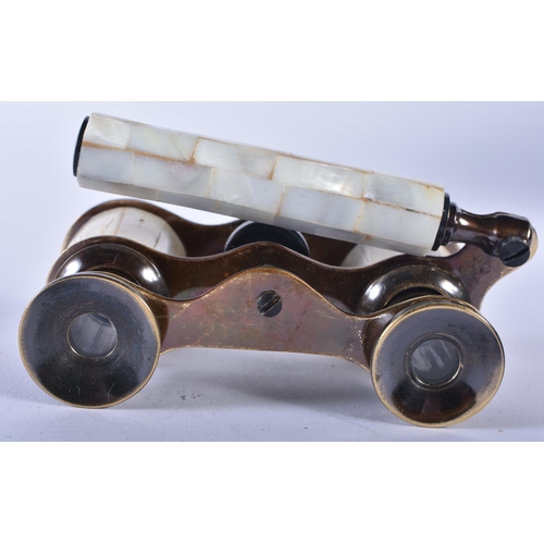 1236 - A PAIR OF MOTHER OF PEARL OPERA GLASSES. 18cm wide extended.