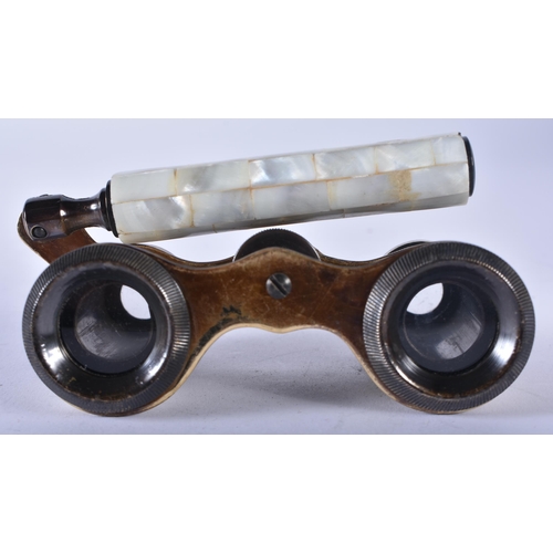 1241 - A PAIR OF MOTHER OF PEARL OPERA GLASSES. 18cm wide extended.