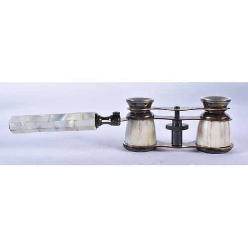 1244 - A PAIR OF MOTHER OF PEARL OPERA GLASSES. 18cm wide extended.