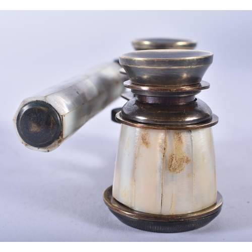 1244 - A PAIR OF MOTHER OF PEARL OPERA GLASSES. 18cm wide extended.