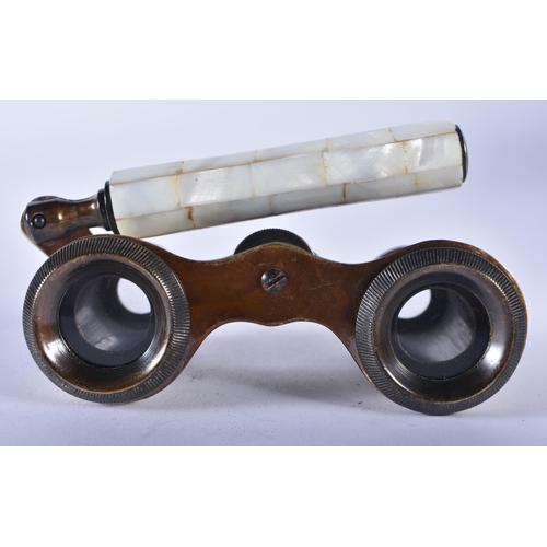 1244 - A PAIR OF MOTHER OF PEARL OPERA GLASSES. 18cm wide extended.