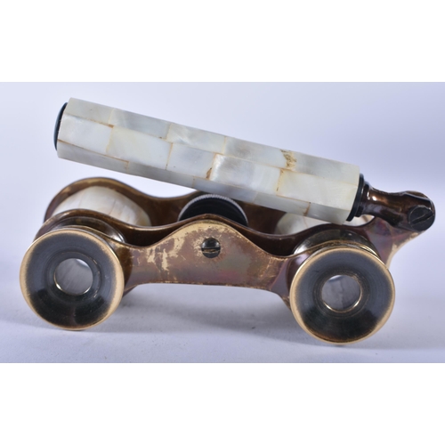 1244 - A PAIR OF MOTHER OF PEARL OPERA GLASSES. 18cm wide extended.