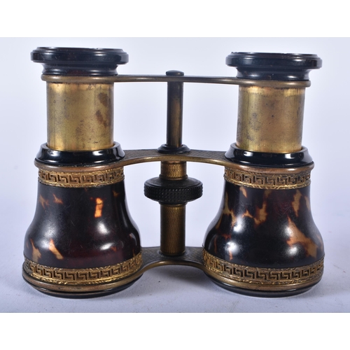 1256 - A PAIR OF ANTIQUE TORTOISESHELL OPERA GLASSES. 9 cm x 9 cm.