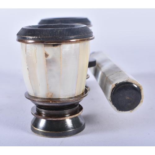 1257 - A PAIR OF MOTHER OF PEARL OPERA GLASSES. 18cm wide extended.