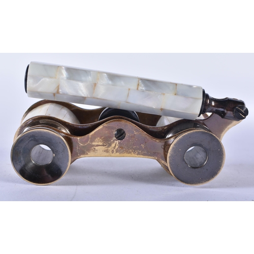 1257 - A PAIR OF MOTHER OF PEARL OPERA GLASSES. 18cm wide extended.