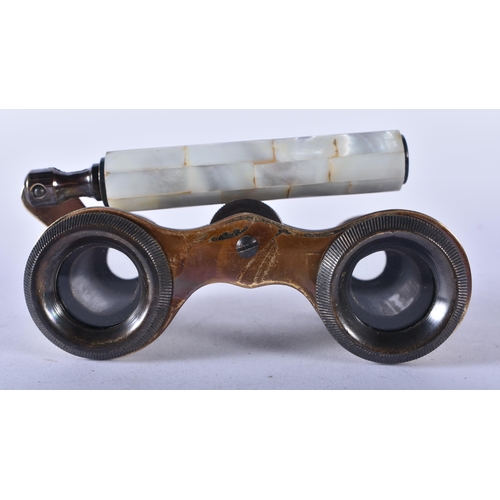 1258 - A PAIR OF MOTHER OF PEARL OPERA GLASSES. 18cm wide extended.