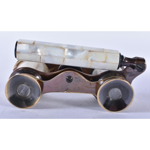 1258 - A PAIR OF MOTHER OF PEARL OPERA GLASSES. 18cm wide extended.