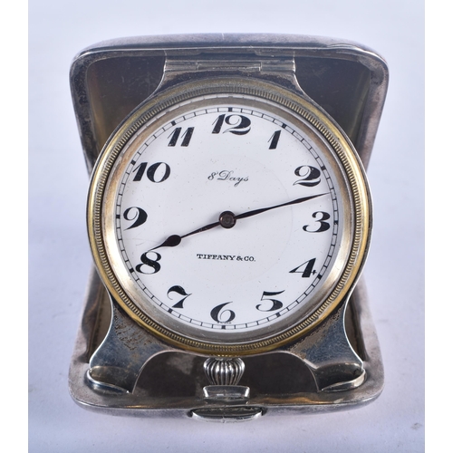 1262 - Antique Tiffany & Co. Sterling Silver 8 Day Travel Clock Concord Co with travel pouch.  7.6 cm x 6.2... 