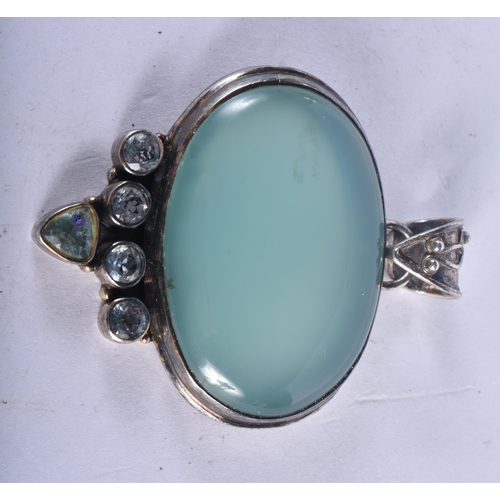 1277 - A Hardstone (Chalcedony)  Pendant set with 5 Gems.  6.4cm x 4.8 cm, weight 32g