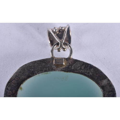 1277 - A Hardstone (Chalcedony)  Pendant set with 5 Gems.  6.4cm x 4.8 cm, weight 32g