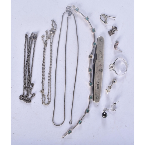 1279 - A Group of Miscellaneous Silver items incl Ring, Gem Set Bracelet, 5 odd earrings, 3 chains and a Pe... 