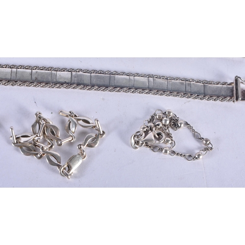 1290 - Seven Assorted Silver Bracelets.  Various Designs.  Stamped 925, longest 19 cm, total weight 67g (7)