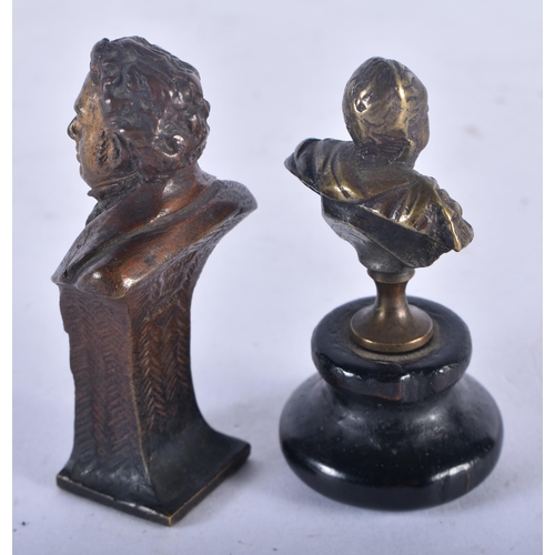 1294 - A Miniature Bronze Bust of Schubert together with another Classical Bronze of a Roman Emperor on a w... 