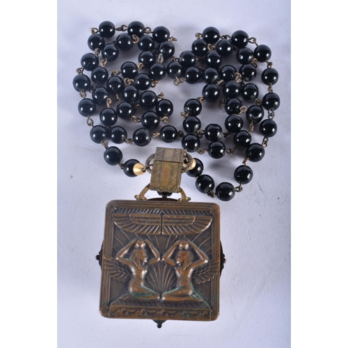 1303 - A Vintage Maltese Cross Egyptian Pendant with a Bead Necklace.  84cm long, weight 107g