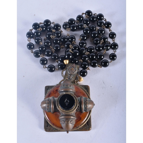 1303 - A Vintage Maltese Cross Egyptian Pendant with a Bead Necklace.  84cm long, weight 107g